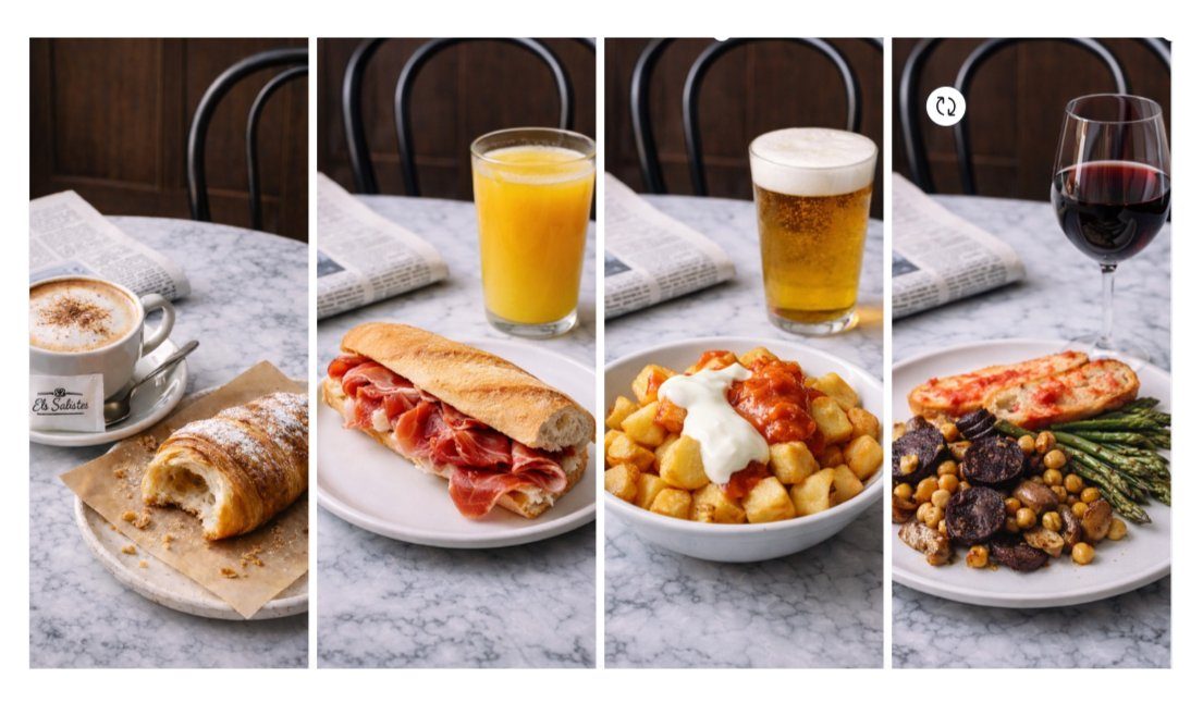 L'oferta variada dels Salistes: cafè, entrepà, braves i plat combinat